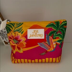 Sol de Janeiro Pink and Yellow Cosmetic Bag with Tropical Design